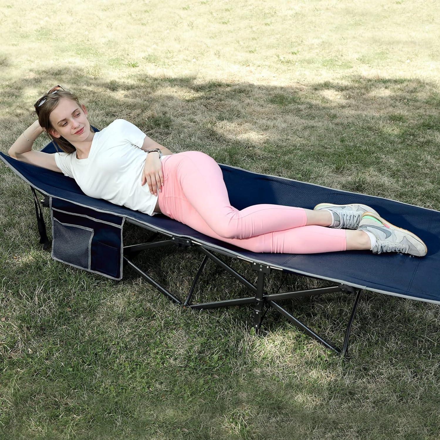 Feldbett Campingbett faltbar XL mit Seitentasche, Blau