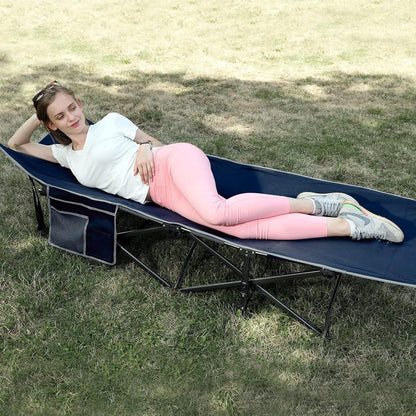 Feldbett Campingbett faltbar XL mit Seitentasche, Blau