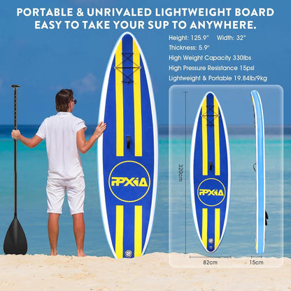 Aufblasbares SUP Board 320cm×82×15cm bis 200KG Blau Gelb inkl. Zubehör