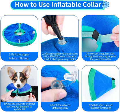 FWLWTWSS Aufblasbare Halskrause Leckschutz Hund Katze Blau M