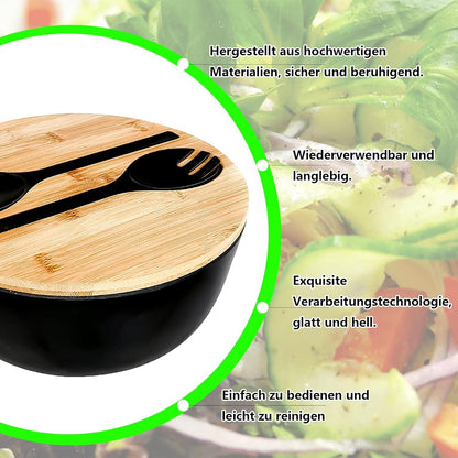 Salatschüssel Servierbesteck mit Schneidebrett Deckel und Besteck - Schwarze Rührschüssel