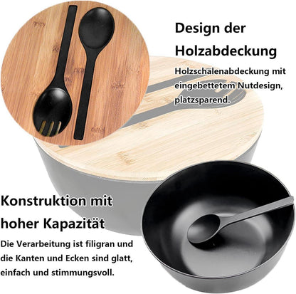 Salatschüssel Servierbesteck Schneidebrett Obst Salate Dekoration Schwarz