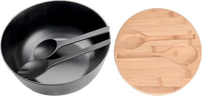 Salatschüssel Servierbesteck Schneidebrett Obst Salate Dekoration Schwarz