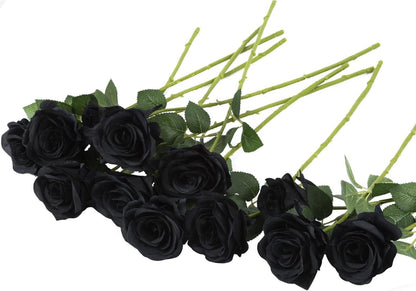 12PCS Schwarze Künstliche Rosen Natürlich Schönes Fake Rose Bouquet