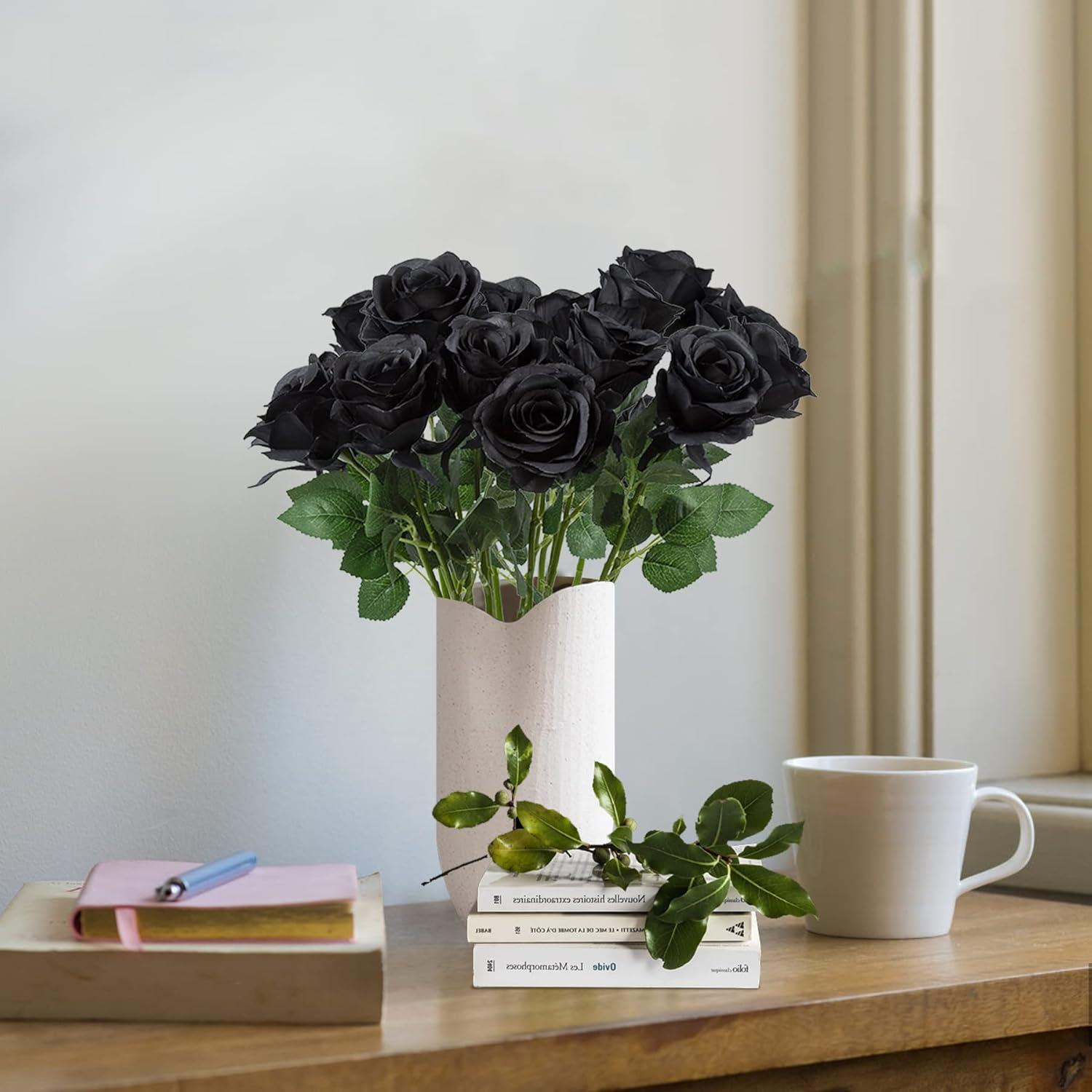 12PCS Schwarze Künstliche Rosen Natürlich Schönes Fake Rose Bouquet