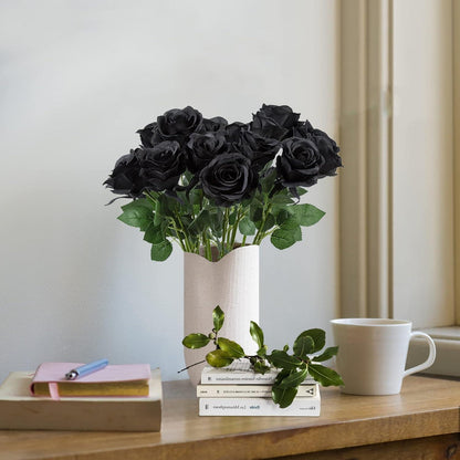 12PCS Schwarze Künstliche Rosen Natürlich Schönes Fake Rose Bouquet