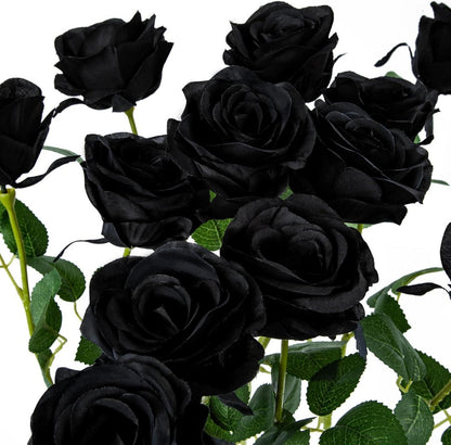 12er Set Schwarze Künstliche Rosen für DIY Dekoration, Realistische Fake Rose Bouquet