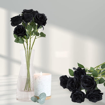 12er Set Schwarze Künstliche Rosen Single Stem Blumen Bouquet DIY
