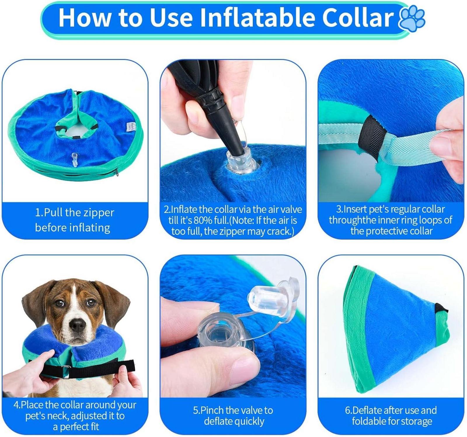 Aufblasbare Halskrause Hund Katze Schutzkragen Verstellbarer Klettverschluss Leckschutz Hunde Blau L