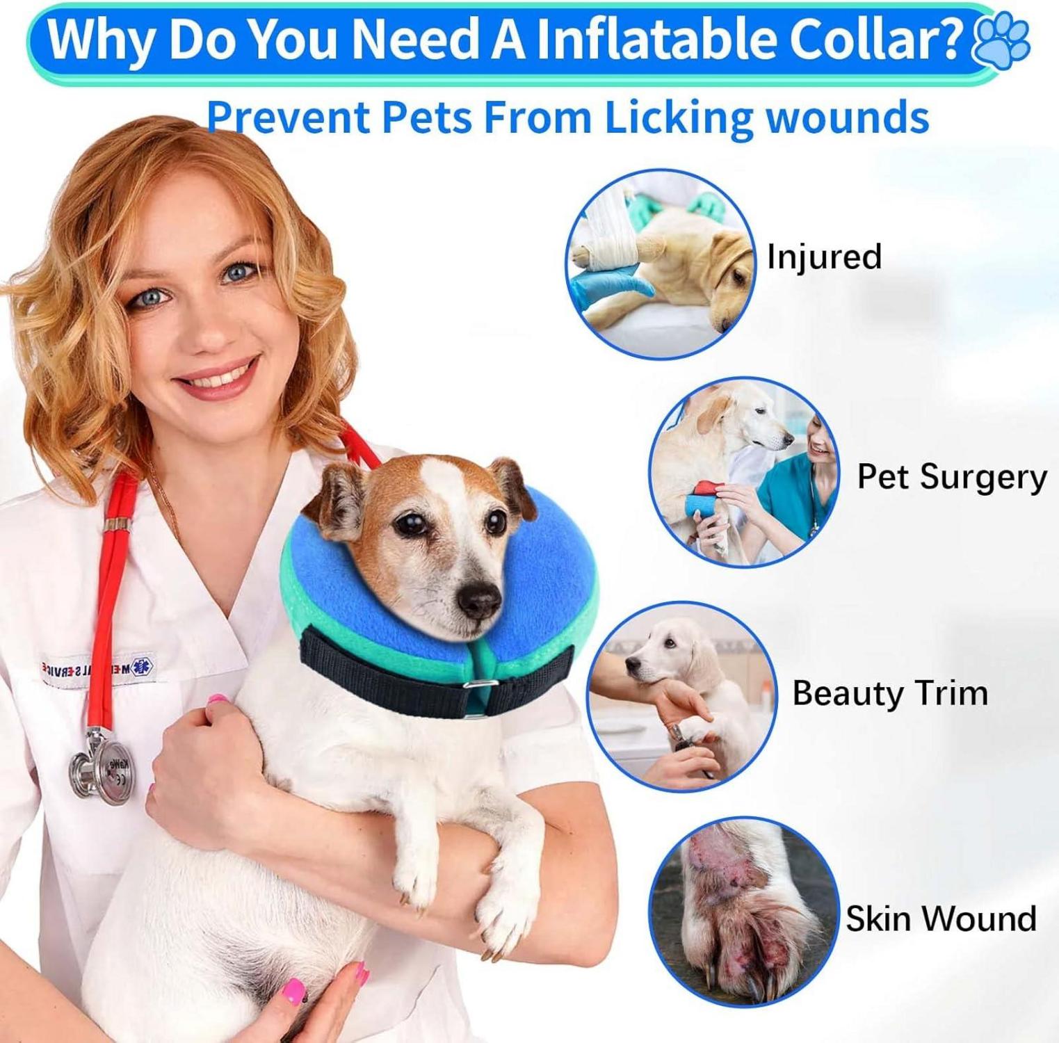 Aufblasbare Halskrause Hund Katze Schutzkragen Klettverschluss Leckschutz Blau L