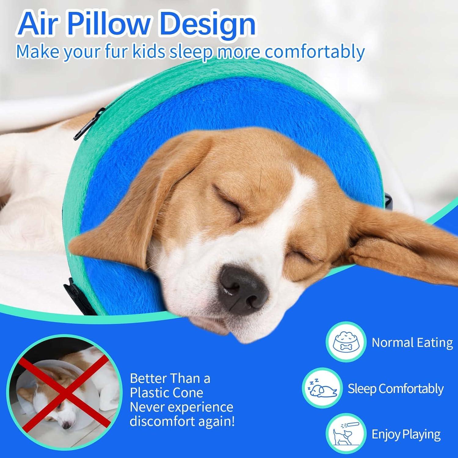 Aufblasbare Halskrause Hund Katze Schutzkragen Klettverschluss Leckschutz Blau L