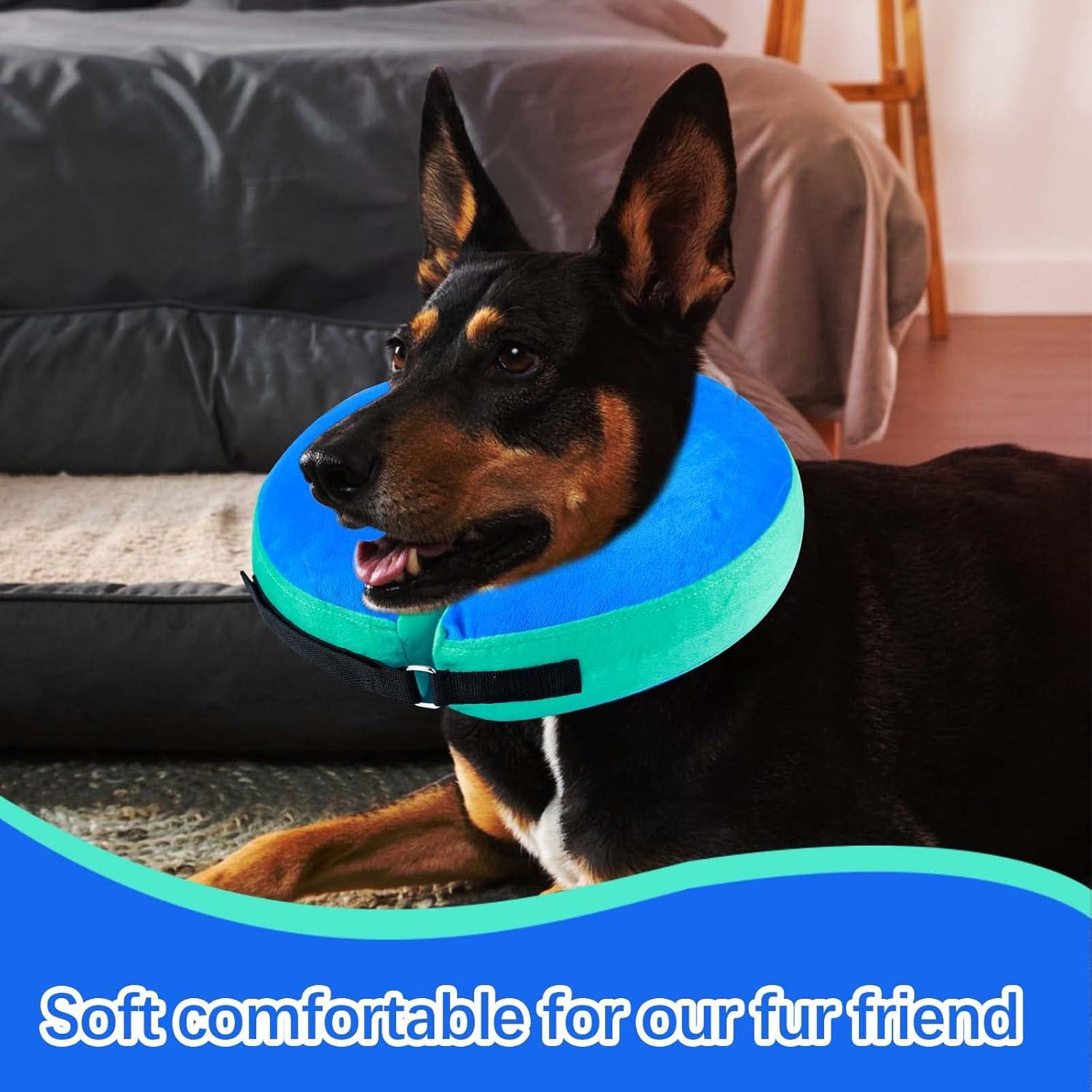 Aufblasbare Halskrause Hund Katze Schutzkragen Verstellbarer Klettverschluss Leckschutz Hunde Blau L