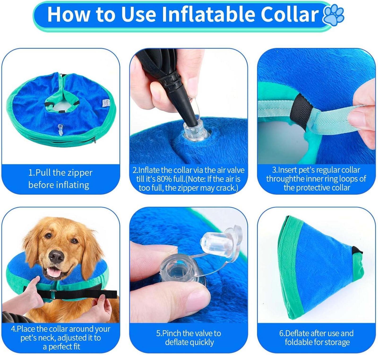 Aufblasbare Halskrause Hund & Katze Blau XL Verstellbarer Klettverschluss Leckschutz Genesung Operationen Tel. 45.7-63.5cm