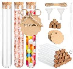 30er Set Mini Glas Reagenzgläser mit Korken und Anhänger