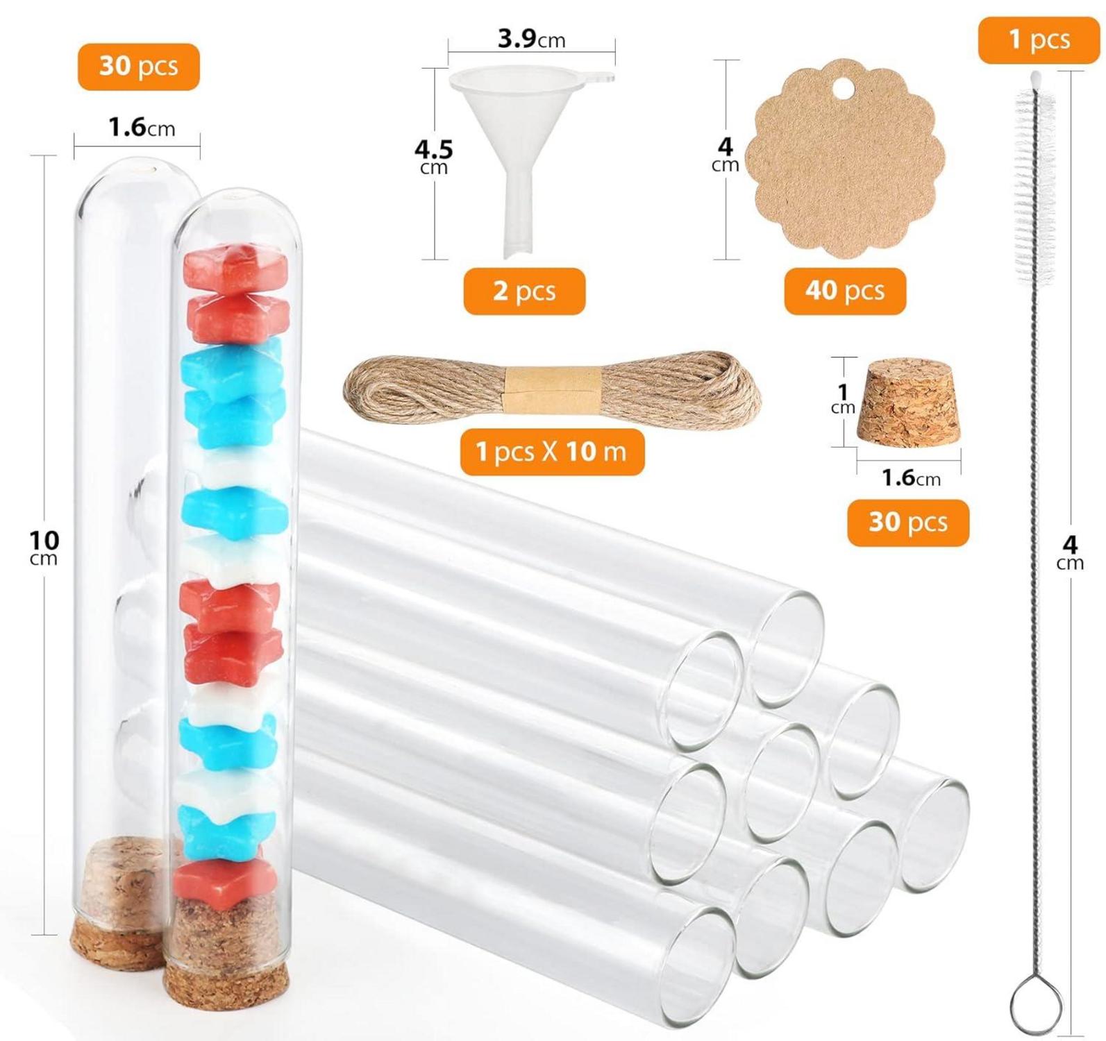 30er Set Mini Glas Reagenzgläser mit Korken und Anhänger