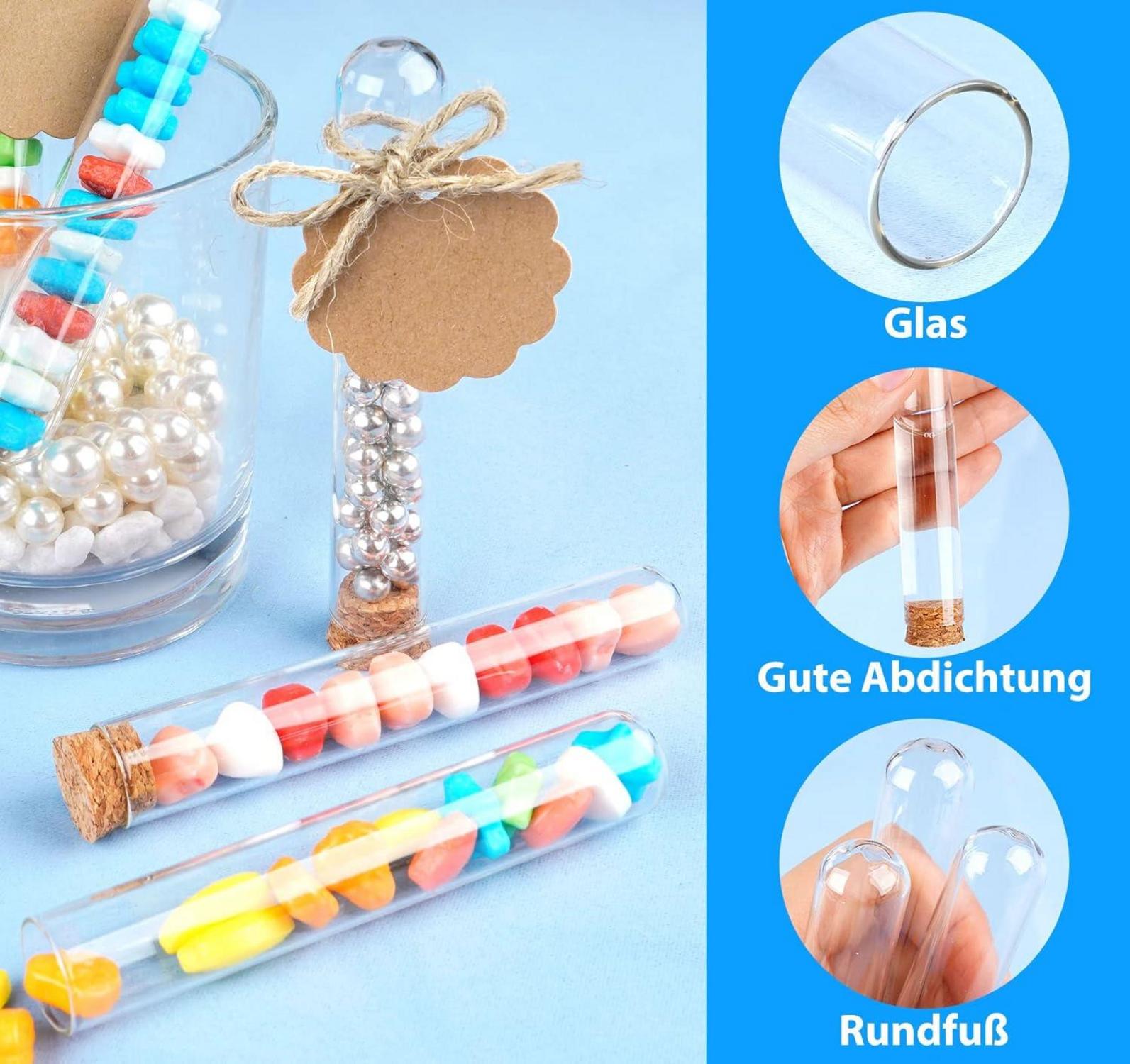 30 Reagenzgläser mit Korken 16x100 mm Transparent Hanfseil Kraftpapier für Gastgeschenk Hochzeit Badesalz