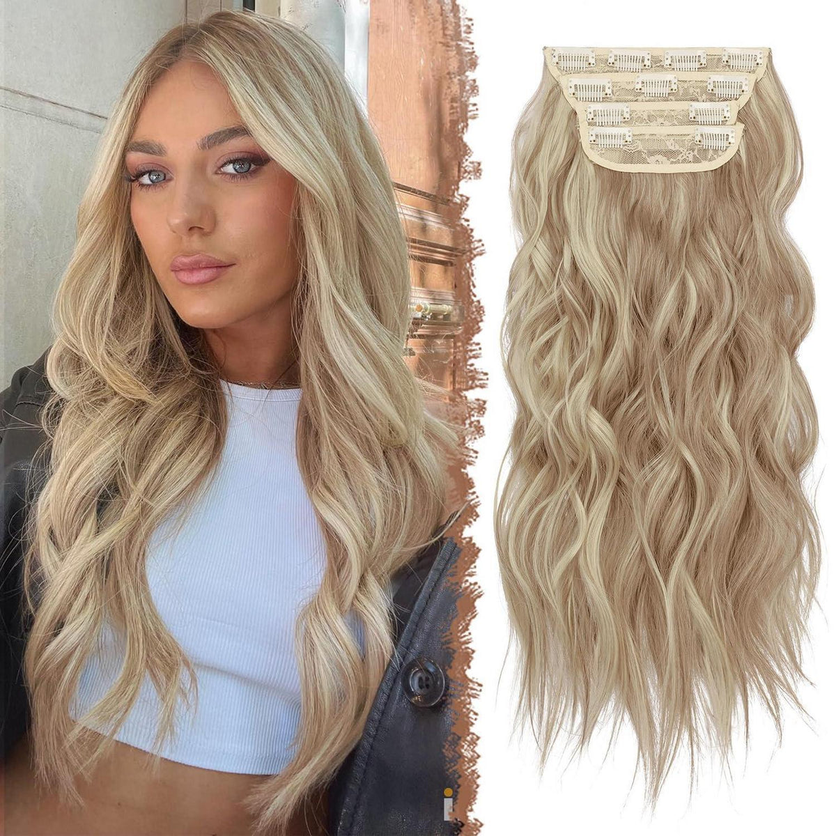 Welliges Haarverlängerung Karamellbraun mit Clips – 50cm