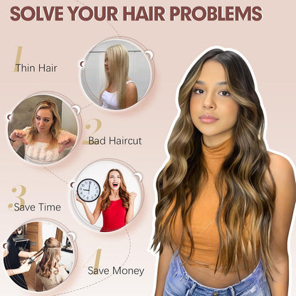 Welliges Haarverlängerung Karamellbraun mit Clips – 50cm