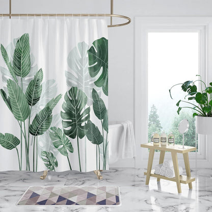 Duschvorhang Grün Blätter Pflanzen 240x200 Wasserabweisend Bio-Look