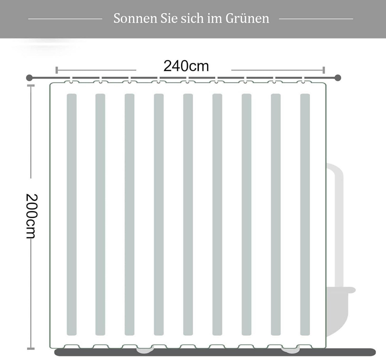 Duschvorhang 240x200 Grün Blätter Wasserabweisend Polyester inkl. 12 Ringe