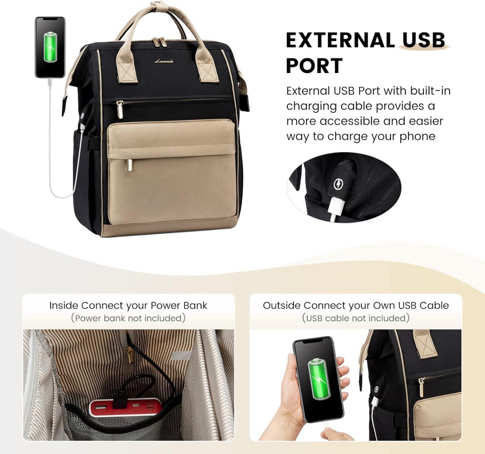 Schulrucksack Damen Mädchen Jungen Teenager Schwarz Wasserdicht 15,6 Zoll