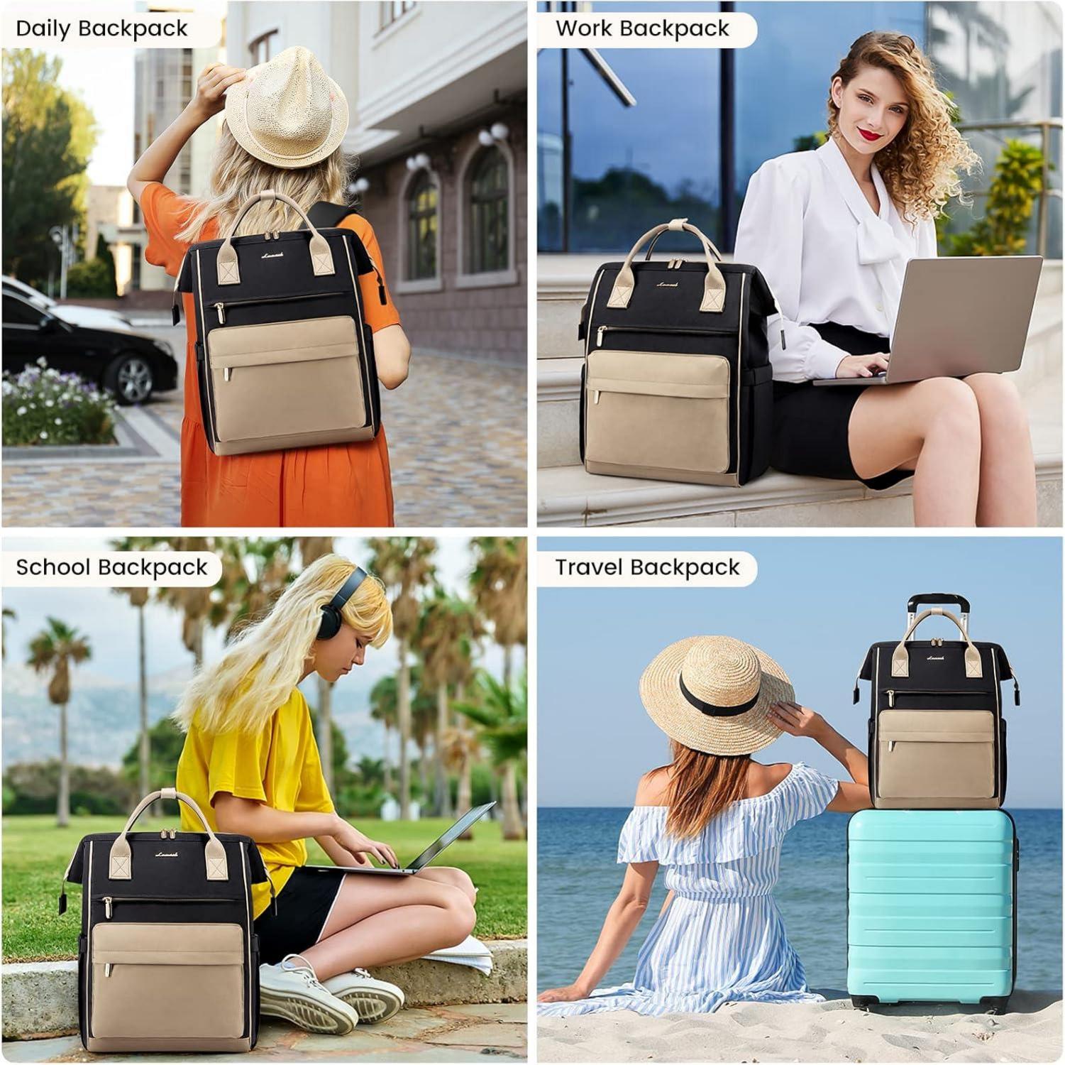 Schulrucksack Damen Mädchen Jungen Teens khaki Schwarz, 15,6 Zoll