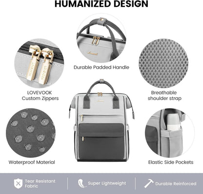 LOVEVOOK Schulrucksack Mädchen Teenager Jungen 15,6 Zoll Laptop USB Ladeanschluss Grau Blau