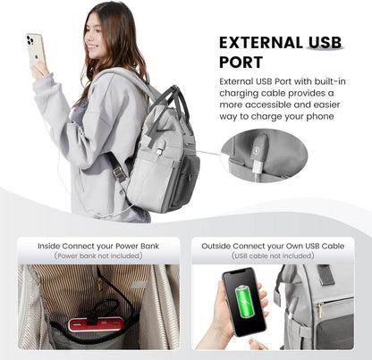 Schulrucksack Mädchen Jungen 15,6 Zoll Laptop USB Grau