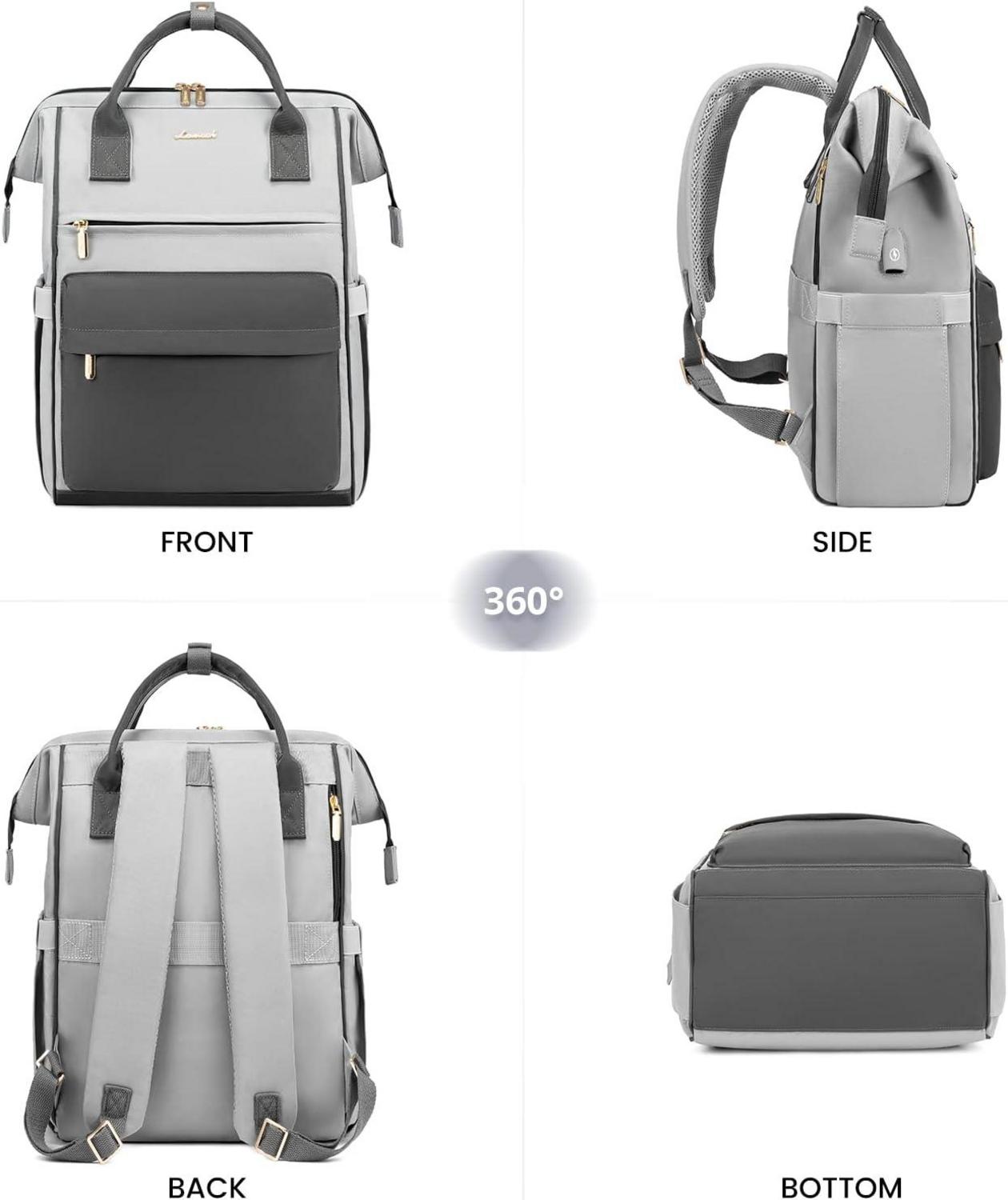 LOVEVOOK Schulrucksack Mädchen Teenager Jungen 15,6 Zoll Laptop USB Ladeanschluss Grau Blau