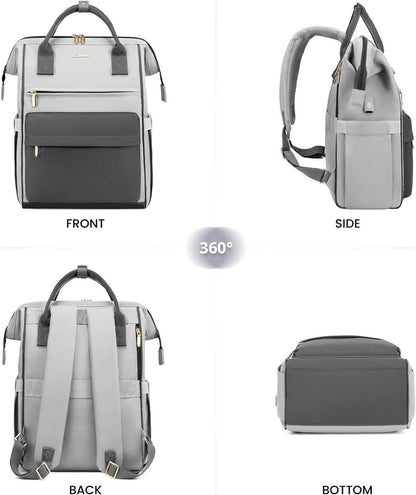 LOVEVOOK Schulrucksack Mädchen Teenager Jungen 15,6 Zoll Laptop USB Ladeanschluss Grau Blau