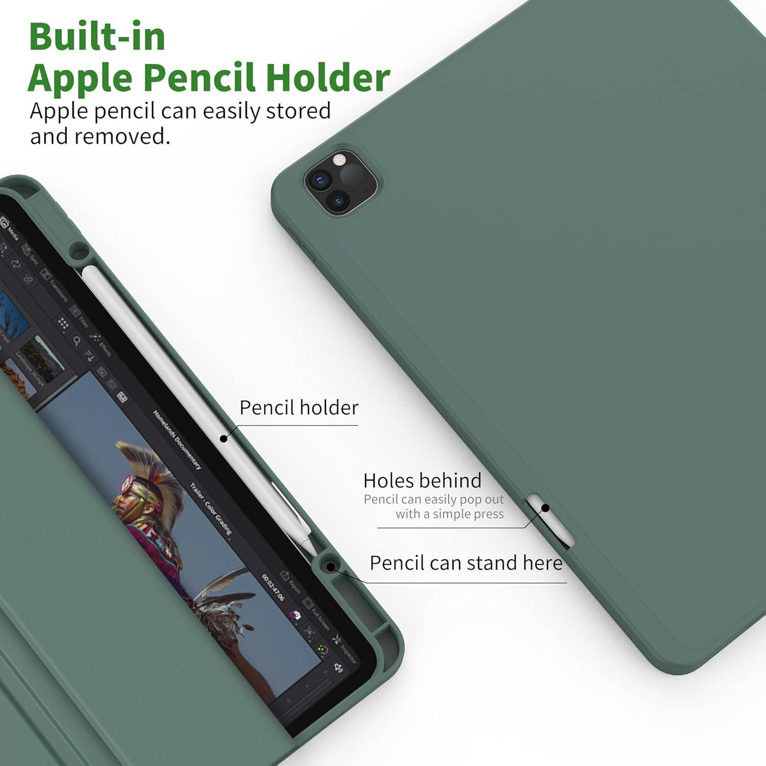 iPad Pro 12.9 Zoll Hülle mit Stifthalter und Standfunktion Nachtgrün