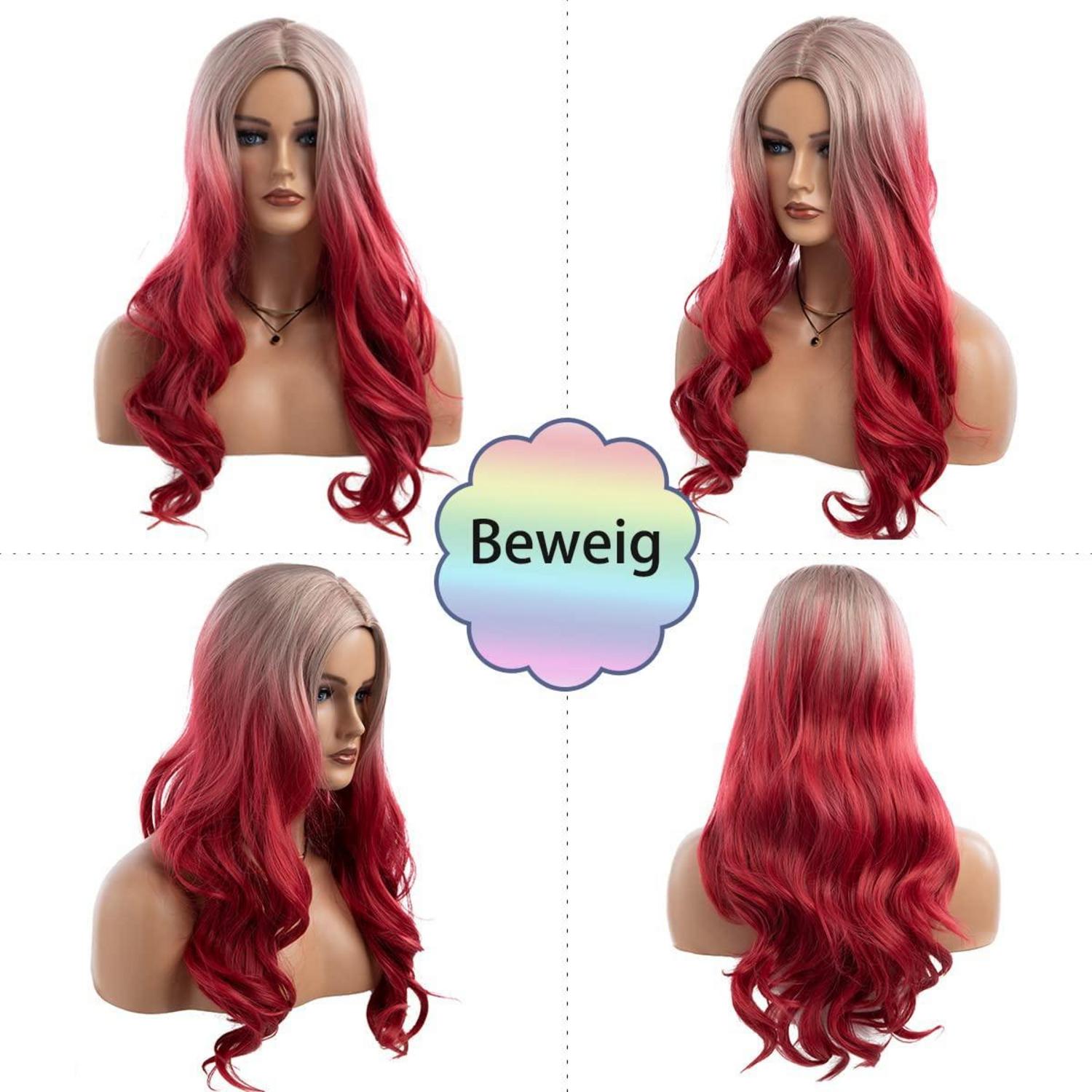 Rote Ombre Wellenperücke lange synthetische Perücke Frauen Halloween