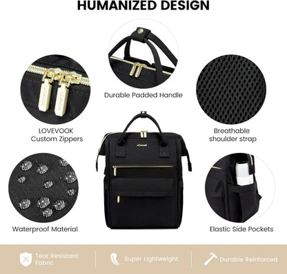 Damen Rucksack 15,6 Zoll Laptop USB Ladeanschluss Schwarz