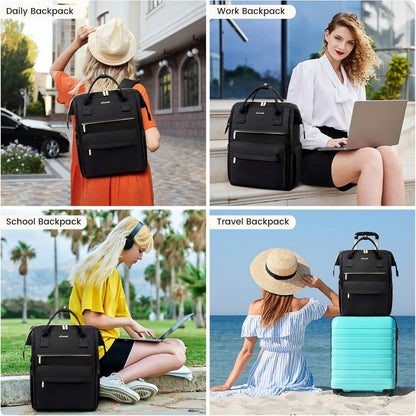 Damen Rucksack 15,6 Zoll Laptop USB Ladeanschluss Schwarz