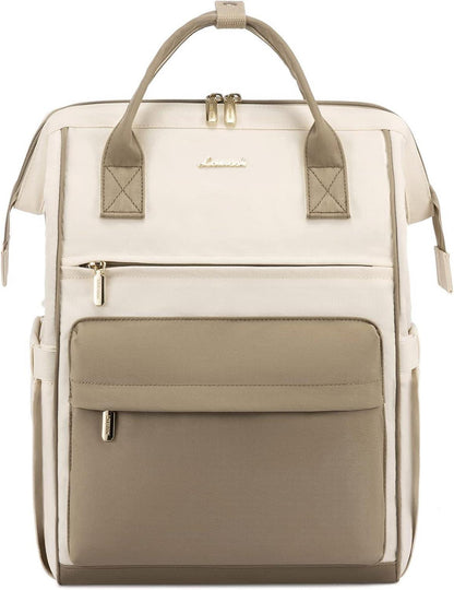 15,6 Zoll Laptop Rucksack Damen USB Ladeanschluss Beige Khaki