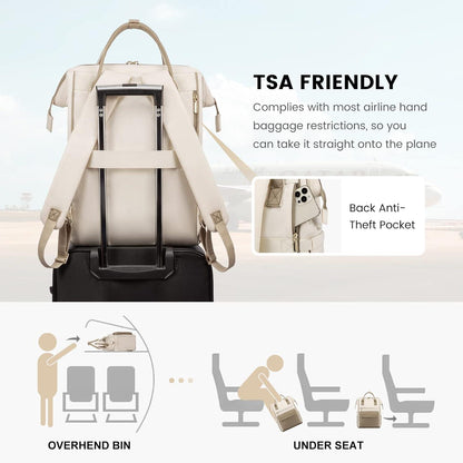 Rucksack Damen 15,6 Zoll Laptop USB Ladeanschluss Beige Khaki