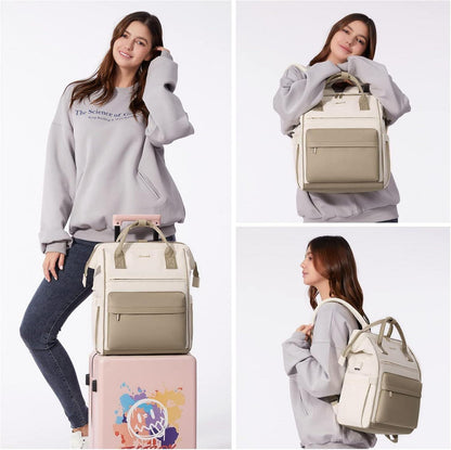 LOVEVOOK Damen Rucksack 15,6 Zoll Laptop USB Ladeanschluss Wasserdicht Beige Khaki