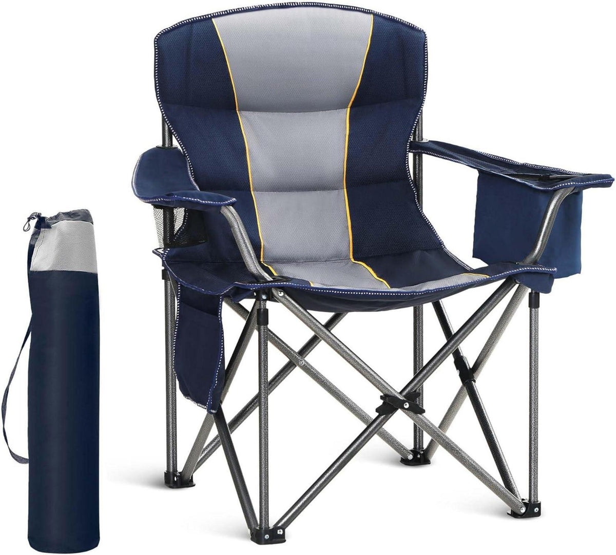 Campingstuhl XXL Klappstuhl 200kg Gepolstert Getränkehalter Blau
