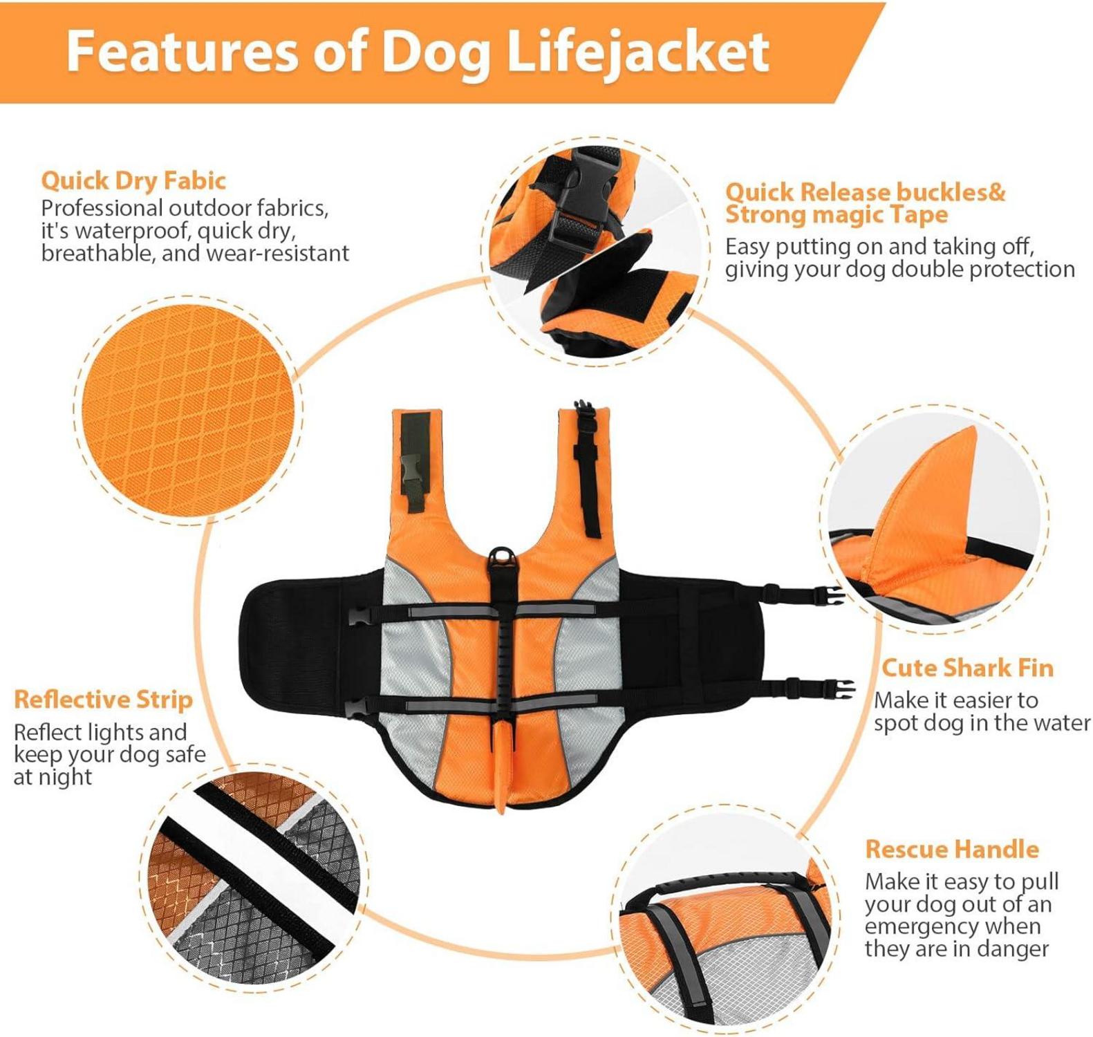 Hund Schwimmweste Rettungsweste Einstellbar Haiflosse Orange M