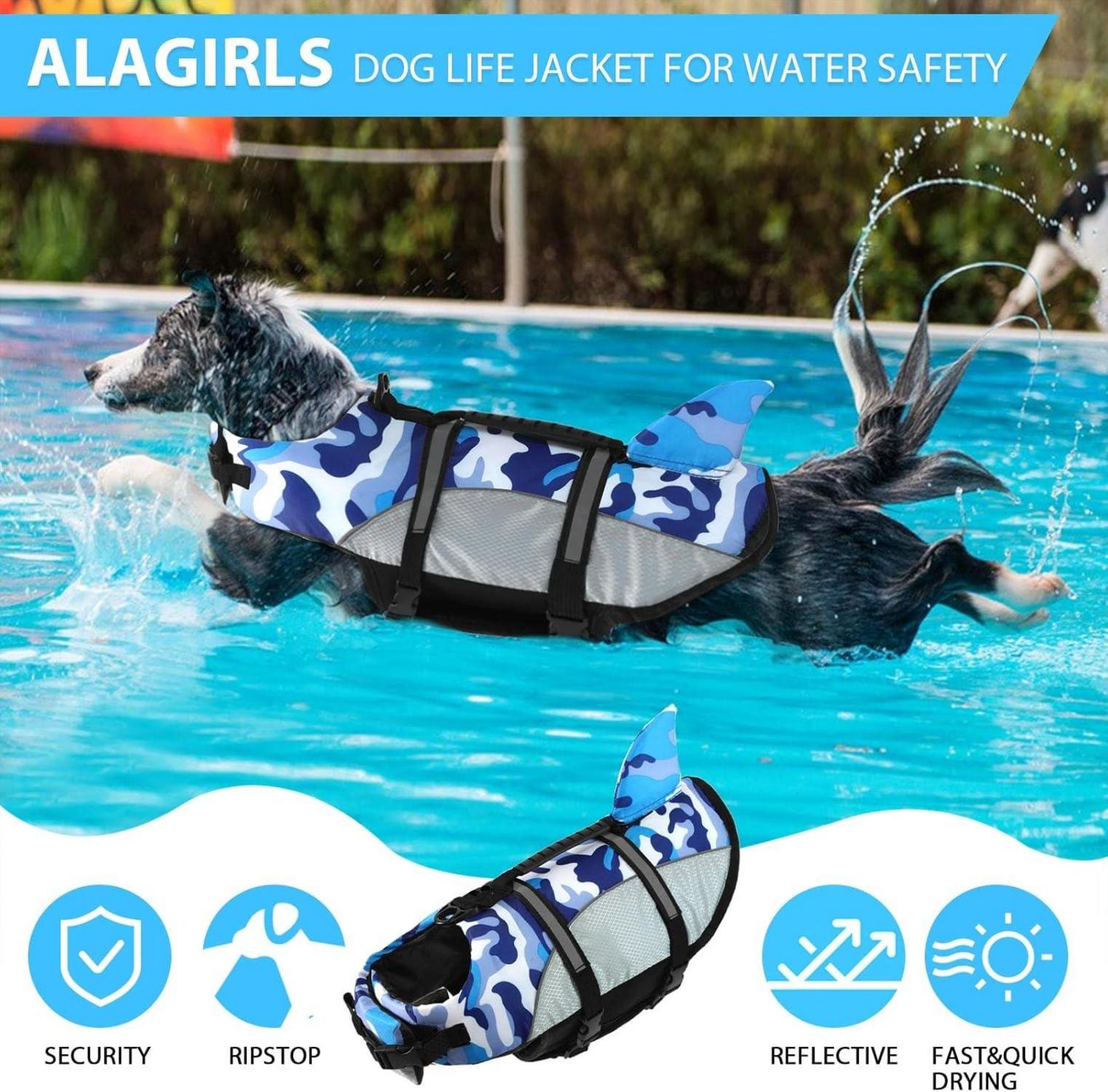Hund Rettungsweste Schwimmweste Hundeflotation Hai Sicherheitsjacke M Blau Tarnung