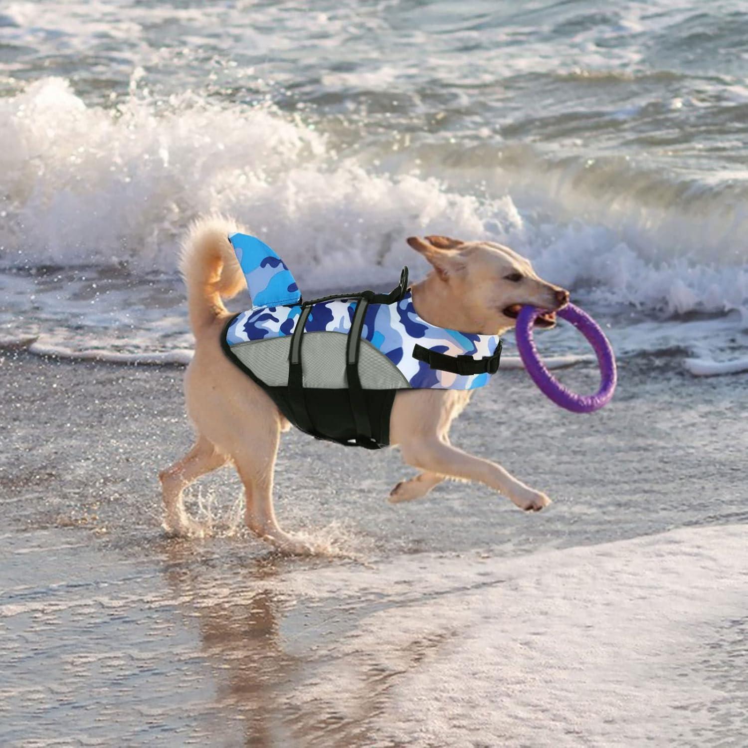 Hund Rettungsweste Schwimmweste Hundeflotation Hai Sicherheitsjacke M Blau Tarnung