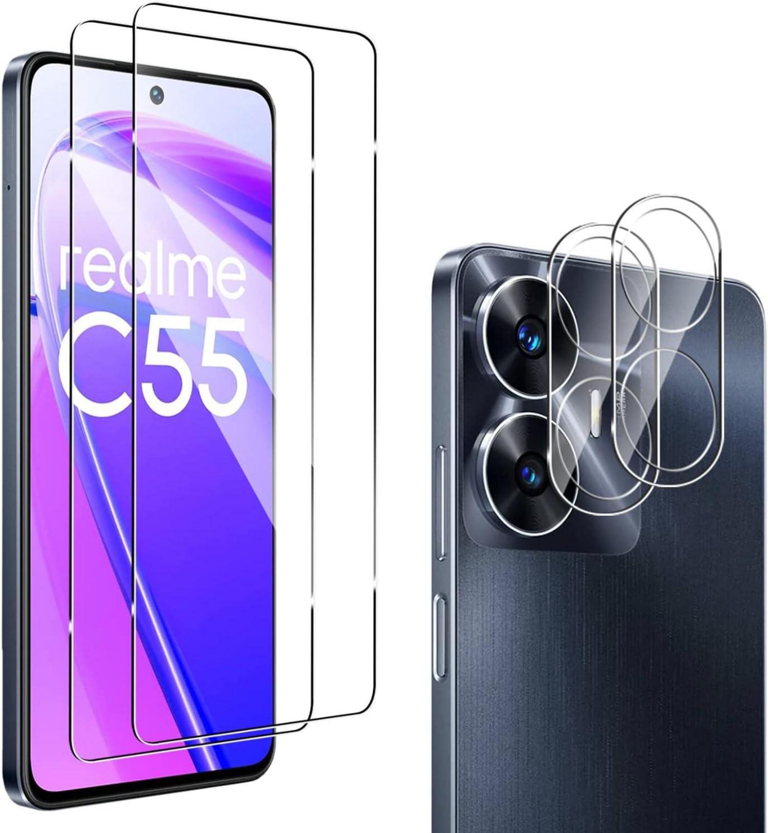 Panzer Schutz Glas Realme C55 Screen Kameraschutz Folie 2+2