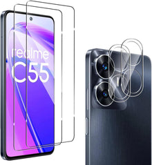 Panzer Schutz Glas Realme C55 Screen Kameraschutz Folie 2+2