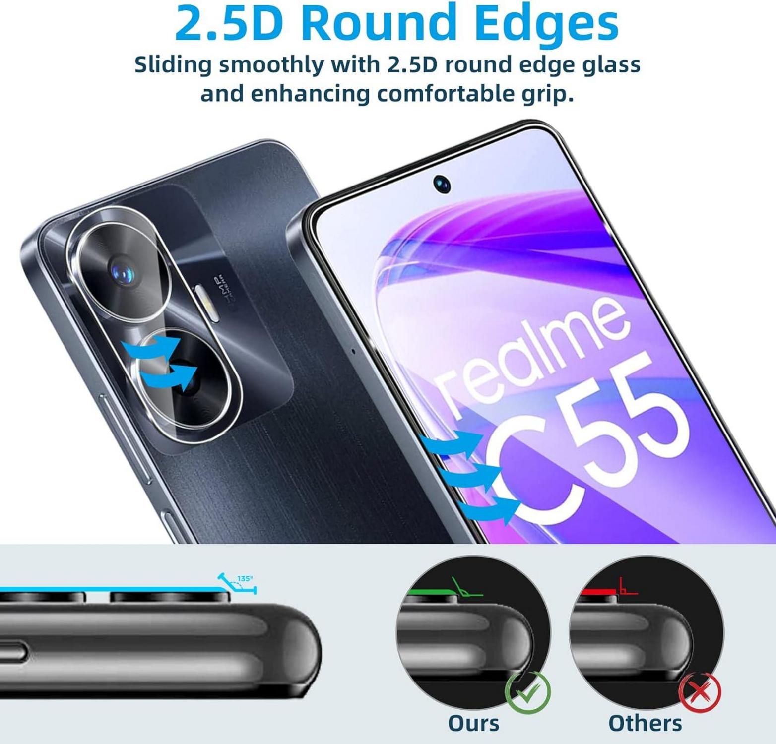Panzer Schutz Glas Realme C55 Screen Kameraschutz Folie 2+2