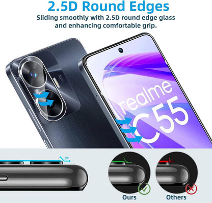 Panzer Schutz Glas Realme C55 Screen Kameraschutz Folie 2+2