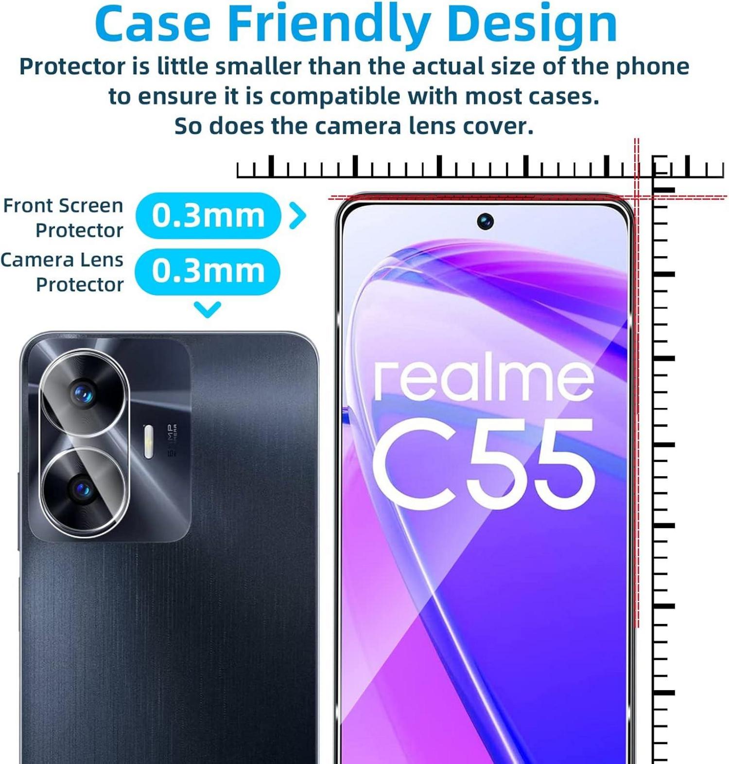 Panzer Schutz Glas Realme C55 Displayschutzfolie 9H 2+2 Pack