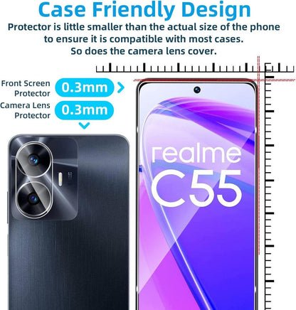 Panzer Schutz Glas Realme C55 Displayschutzfolie 9H 2+2 Pack