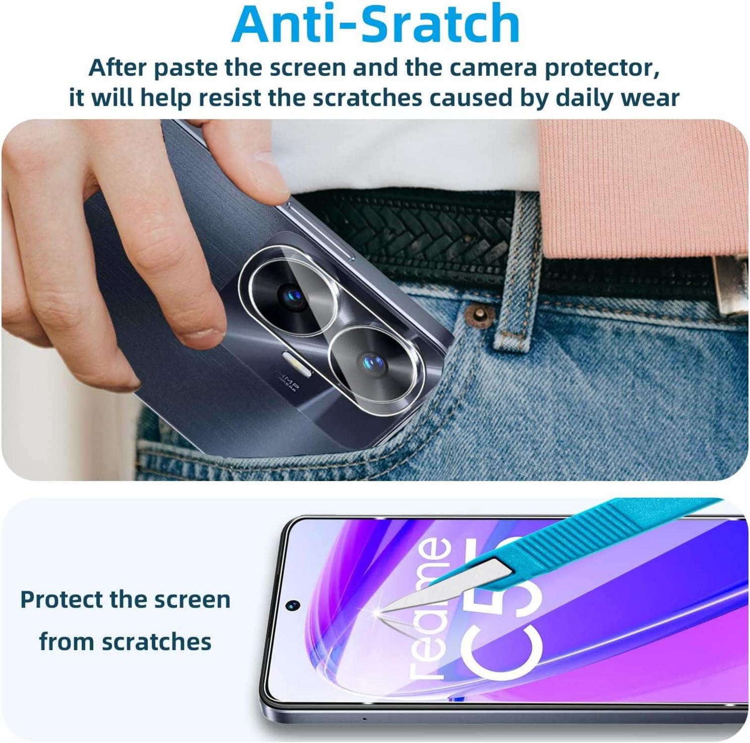 Panzer Schutz Glas Realme C55 2x Displayschutz Kameraschutz Folie