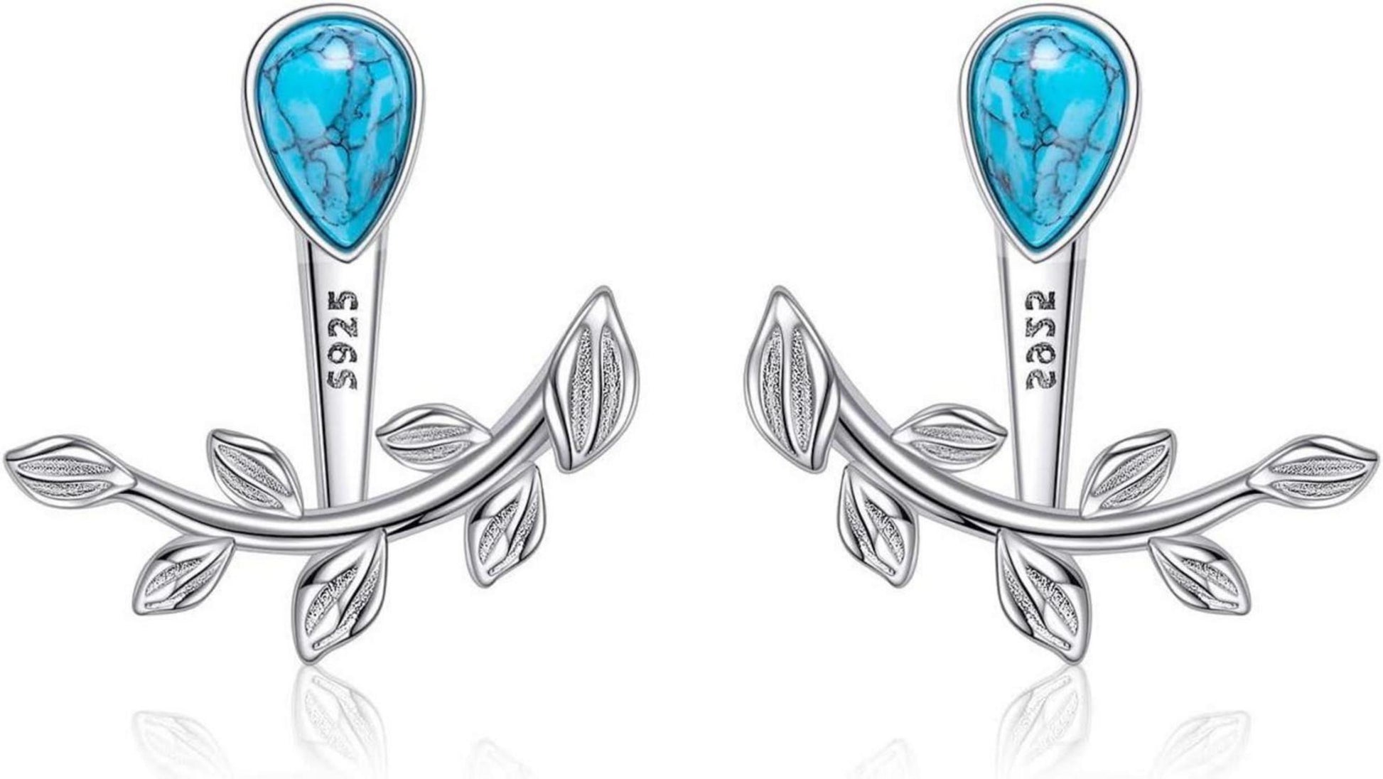 Türkis Blatt Sterling Silber Ohrjacken Ohrringe Set
