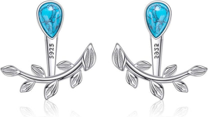 Türkis Blatt Sterling Silber Ohrjacken Ohrringe Set